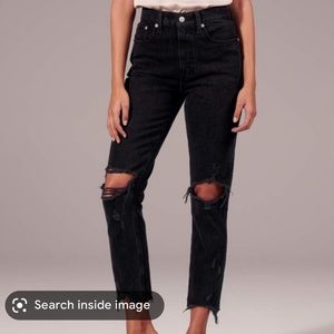 Abercrombie high rise mom jean ripped black